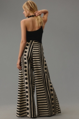 Geometric Linen Wide-Leg Pants