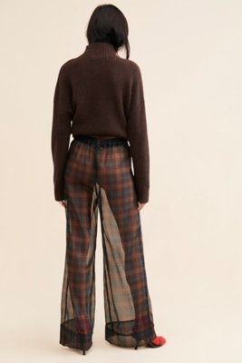 Sheer Plaid Wide-Leg Trousers
