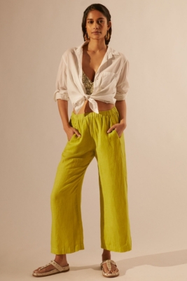 yellow linen pants