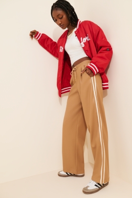 Faux-Leather Wide-Leg Track Pants | Nuuly