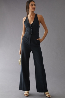 Deep v jumpsuit black online