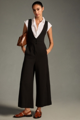 V-Neck Pinafore Wide-Leg Jumpsuit | Nuuly