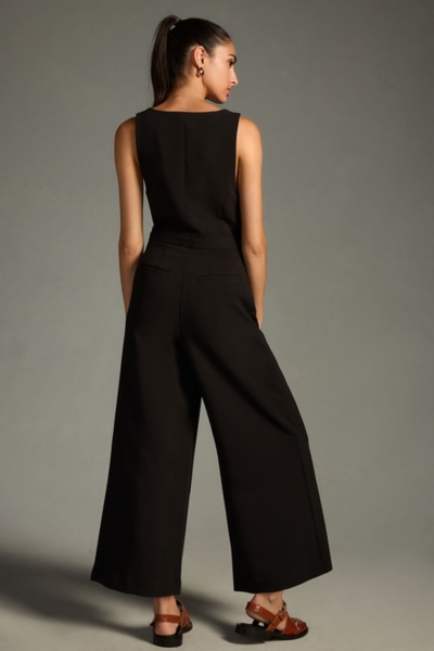 V-Neck Pinafore Wide-Leg Jumpsuit | Nuuly