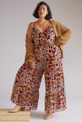 Flounced floral burnout velvet jumpsuit Hutch sold from ANTHROPOLOGIE!!!