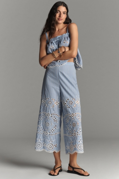 Eyelet-Stripe Wide-Leg Pants | Nuuly