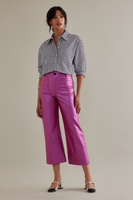 【YOURNUS】Vegan Leather Wide Cropped Pants Azilia Vegan Leather Wide Leg Cropped Pants – The NKC Store