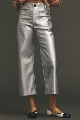 lig. eco leather pants / silver 美品 vegan-leather-metallic-