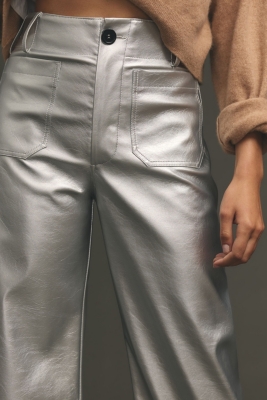 lig. eco leather pants / silver 美品 vegan-leather-metallic-