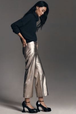 【YOURNUS】Vegan Leather Wide Cropped Pants FRAME Cropped Wide-Leg Leather Pants | Neiman Marcus