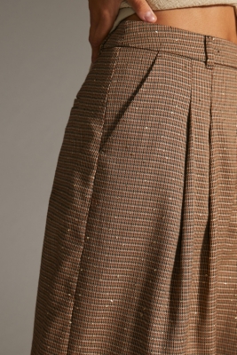 Pleated Wide-Leg Houndstooth Trousers