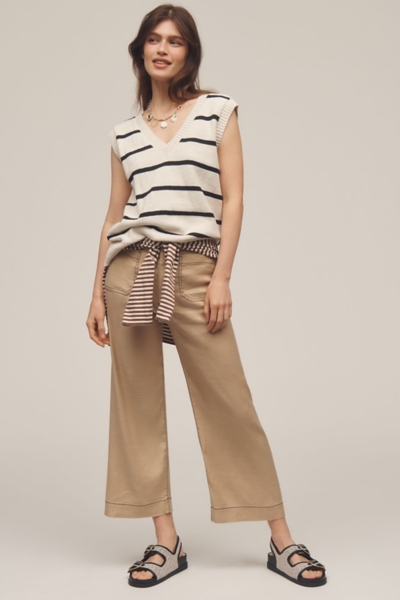 The Colette Cropped Wide-Leg Pants: Contrast-Stitc | Nuuly display picture 1