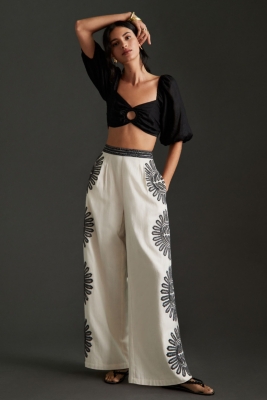 Embellished wide outlet leg trousers