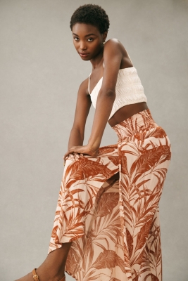 Tropical Printed Wide-Leg Pants