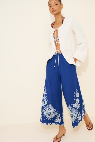 Linen Blend Crochet Flower Pants | Nuuly