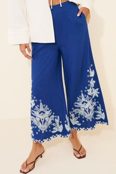 Linen Blend Crochet Flower Pants | Nuuly
