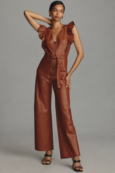 The Colette Vegan Leather Cropped Wide-Leg Jumpsui | Nuuly