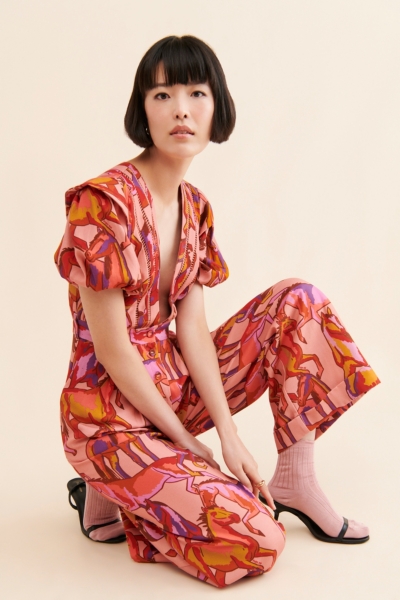 Wild Horses Short-Sleeve Pleated Jumpsuit | Nuuly