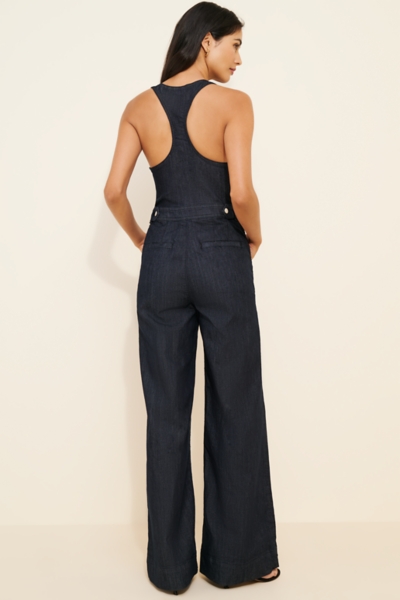 Sleeveless V-Neck Flare Denim Jumpsuit | Nuuly