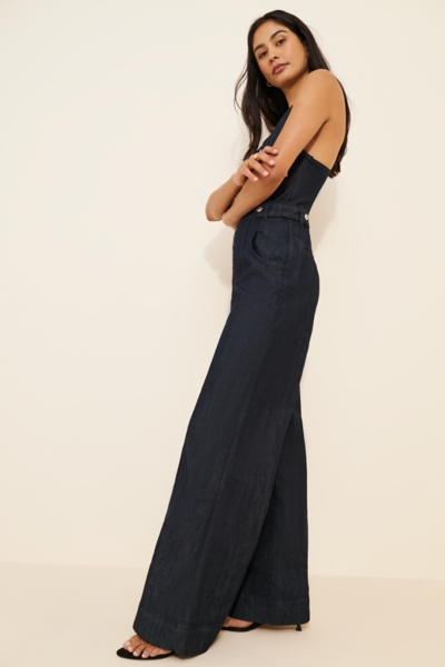 Sleeveless V-Neck Flare Denim Jumpsuit | Nuuly