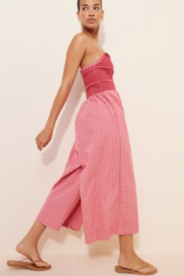 Smocked Basque-Waist Jumpsuit