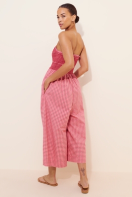 Smocked Basque-Waist Jumpsuit