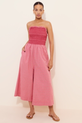 Smocked Basque-Waist Jumpsuit