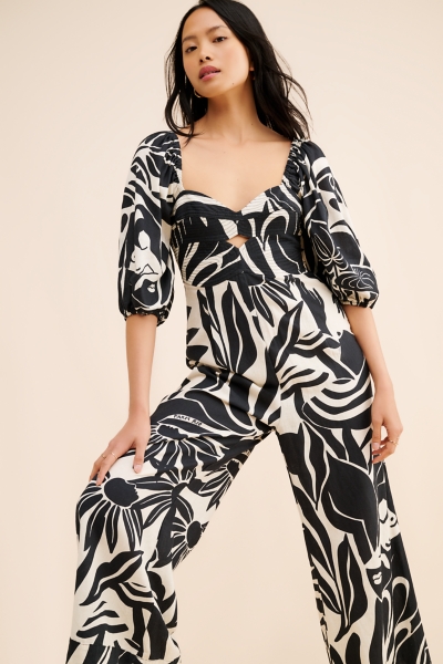 Puff-Sleeve Printed Linen Jumpsuit | Nuuly display picture 1