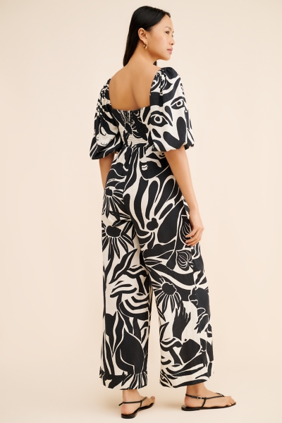 Puff-Sleeve Printed Linen Jumpsuit | Nuuly display picture 1