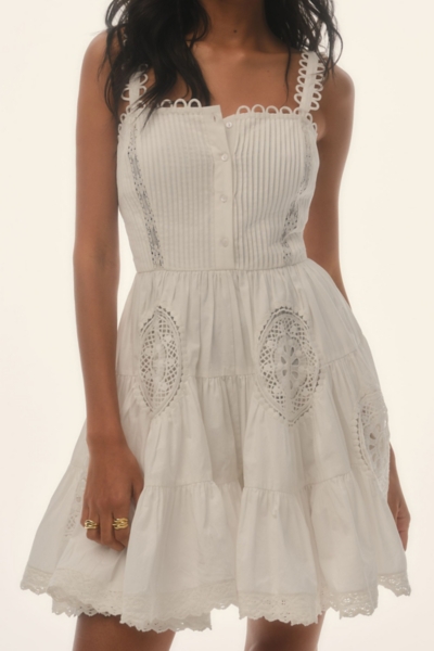 open lace back dress Aylina Scalloped Lace Romper Floral Red main image 1