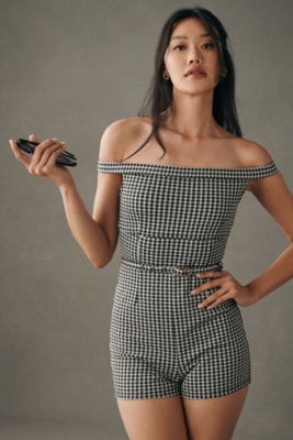 Off-The-Shoulder Gingham Romper | Nuuly