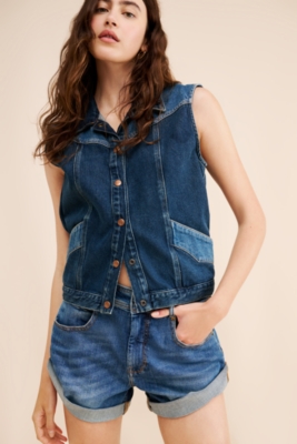 ショートパンツ RONRON RIBBON PATTERN PINTUCK DENIM SHORT PANTS MEDIUM BLUE Buy Ronron Ribbon Pattern Pintuck Denim Shorts Medium Blue