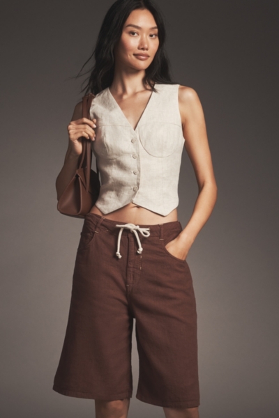 Linen Blend Drawstring Bermuda Shorts | Nuuly