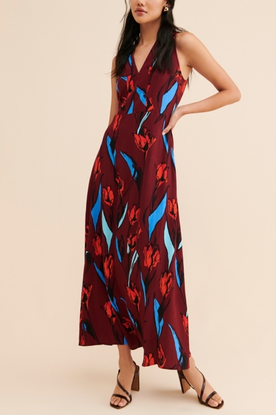 chinese dress ladies Thinking Of You Burgundy Red Ditsy Floral Maxi Dress – Shop the Mint main image 0