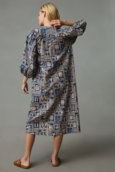 Printed Puff-Sleeve Tunic Midi Dress | Nuuly