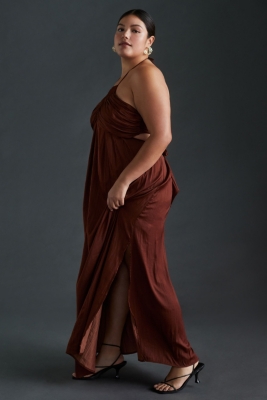 ◆Loulouseoul◆ Nylon Halter Neck Dress Khaki Brown LOULOUSEOUL Nylon Halter Neck Dress - Khaki Brown