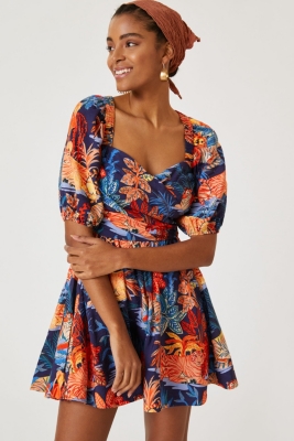 In the Tropics Puff-Sleeve Mini Dress | Nuuly