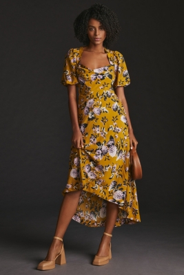 Floral Puff-Sleeve Midi Dress