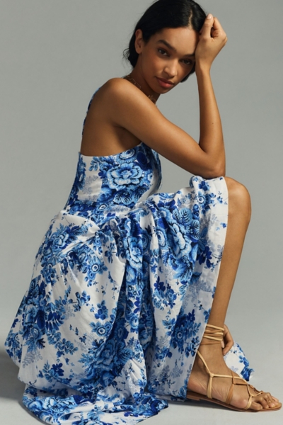 women's dropped waist dress Azure Sun Drop Waist Split Maxi Dress Light Blue main image 0