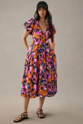 Amazon.com: Women's Dresses Puff Sleeve Tied Open Back Dress