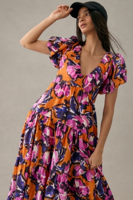 未使用タグ付✨Uhr Puff Sleeve Back Open Dress Amazon.com: Women's Dresses Puff Sleeve Tied Open Back Dress