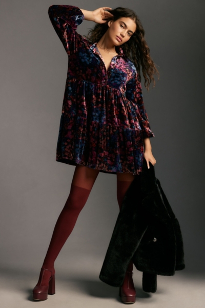 The Bettina Tiered Velvet Shirt Dress | Nuuly