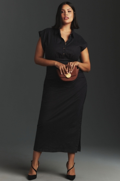 Cap-Sleeve V-Neck Ruched Slim Midi Dress | Nuuly