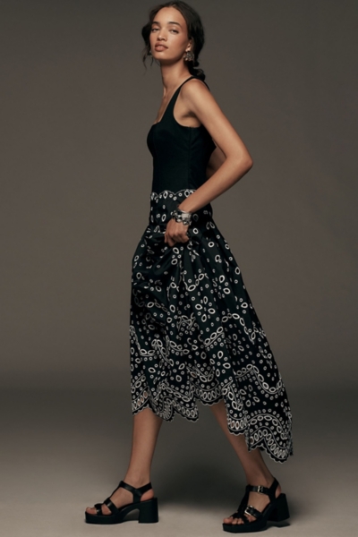 Sleeveless Square-Neck Eyelet Midi Dress | Nuuly