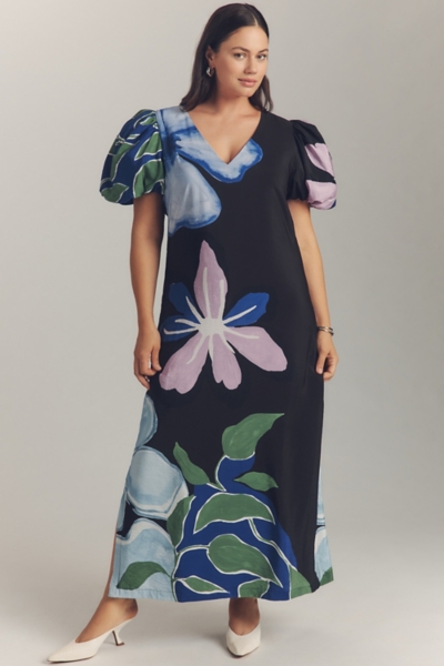 chinese dress ladies Elegant Floral A-Line Midi Dress for Women – Crew Neck, Long Sleeve, P –  Patricia boutique main image 1