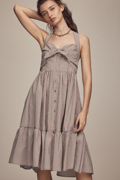 halter bow front a line mini dress Dreamer | White Lace Halter-Neck Mini Dress With Oversized Bow Detail