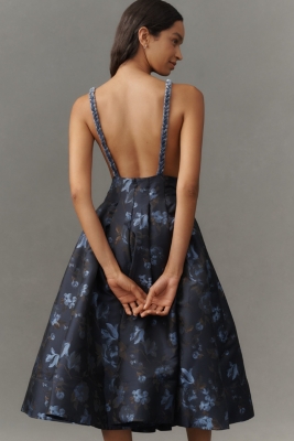 V-Neck Velvet Jacquard A-Line Midi Dress | Nuuly