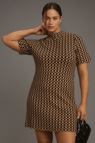 Short-Sleeve Mock-Neck Mod Mini Dress
