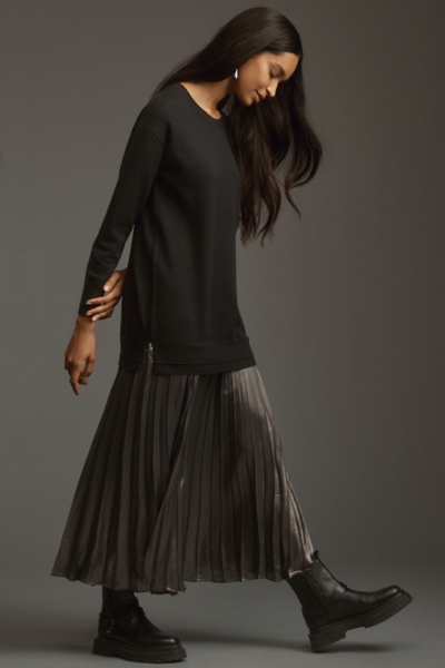fitted lace wedding dress Black Knitted Side Slit Midi Dress S