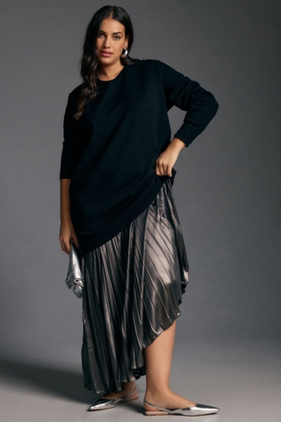 Long-Sleeve Pleated Twofer Sweater Midi Dress | Nuuly