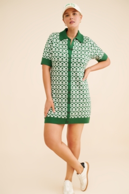 Short-Sleeve Collared Button-Front Knit Mini Dress | Nuuly